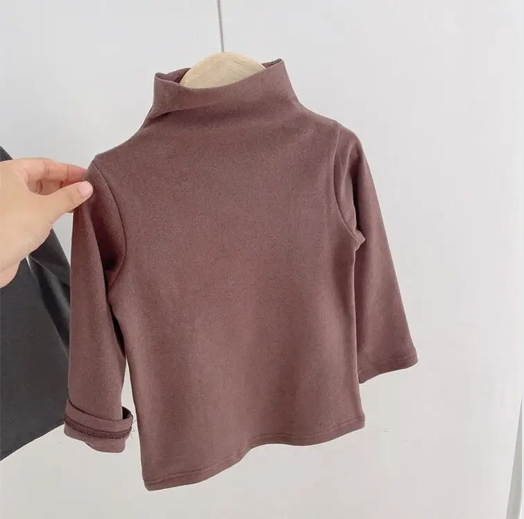 

Autumn Winter Children Boys Girls T-shirts Kids Tops Turtleneck Solid Long Sleeve Warm Fleece Bottoming Shirts Tees for Kids