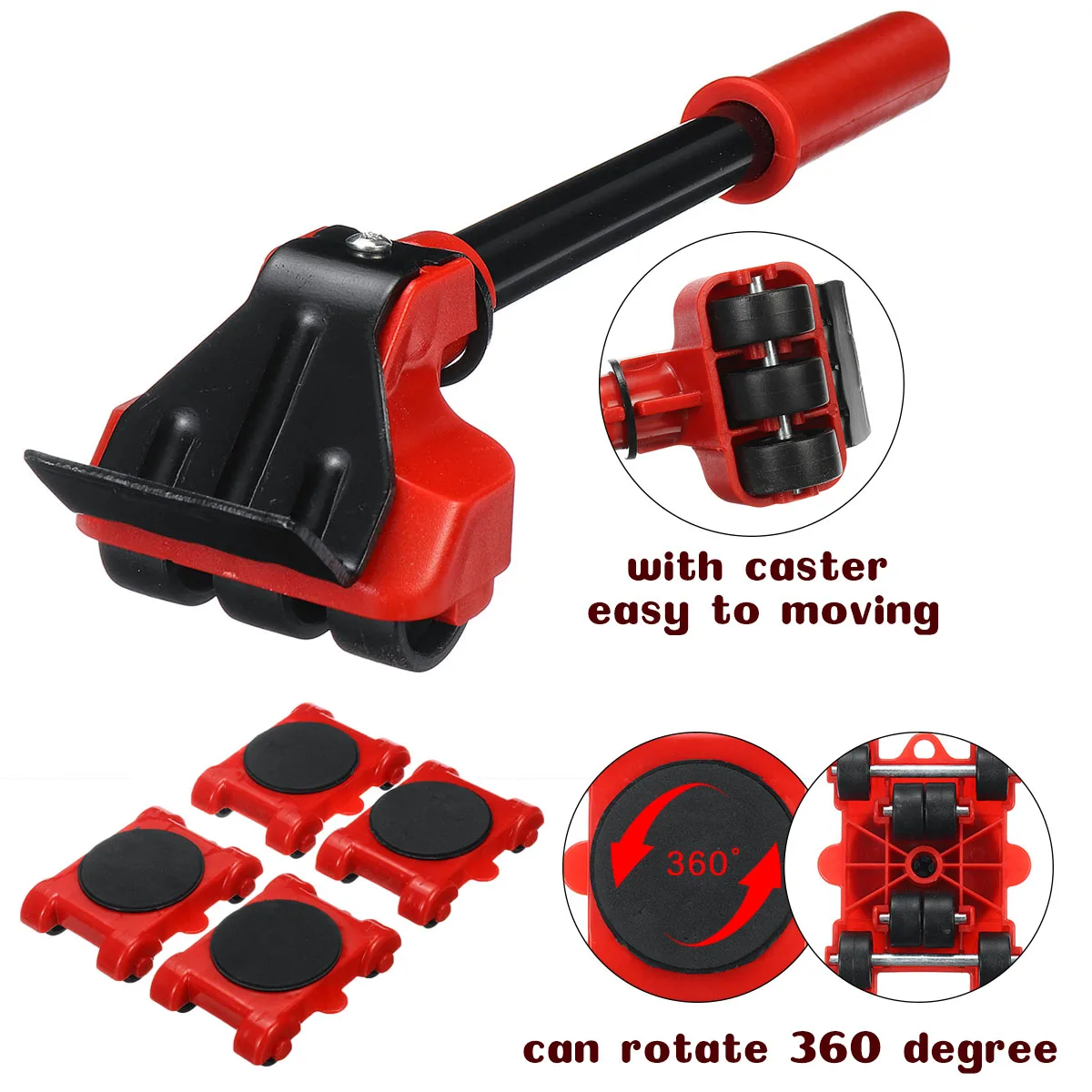 

Furniture Lifter Transport Tool Furniture Mover Set 4 Sliders 1 Wheel Bar For Lifting Moving Furniture Helper Casters