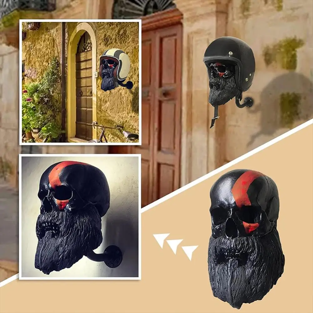 

Motorcycle Helmet Rack Helmet Holder Skull with Beard-Helmet Rack Wall Mount Helmet Display Stand Luggage Hook Hanger