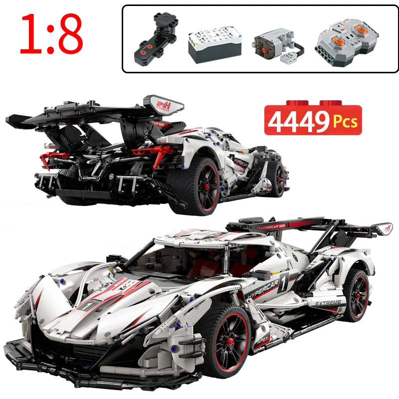 

4449 Pcs 1:8 City Remote Control V12 Racing Car Building Blocks RC Sports Hypercar Vehicle Bricks Toys For Children