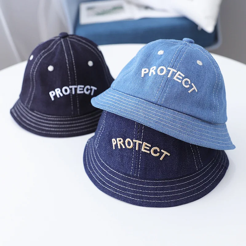 

Boys Girls Jeans Hats Spring Autumn Fishermen Cap Letter Embroidery Outdoor Sunscreen Sun Caps Kids Baby Bucket Hat