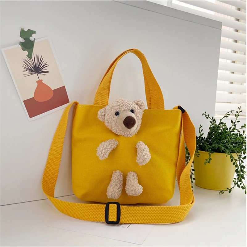 

Large-capacity Canvas Tote Bags 2022 Summer New Wild Cartoon Bear One-shoulder Messenger Bag Luxury Designer Purses and Handbags