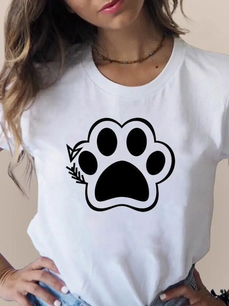

Print T Fashion Women's Clothing Short Sleeve Clothes Summer Paw Printing Lovely Cute Ladies Female T-shirts Graphic Tee