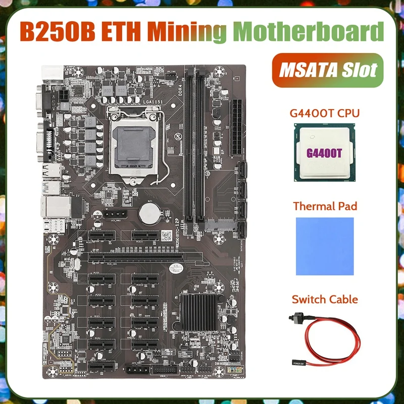 

Материнская плата B250B ETH для майнинга + процессор G4400T + термоподушка + кабель переключения LGA1151 DDR4 12x, слот для графической карты MSATA для майнин...