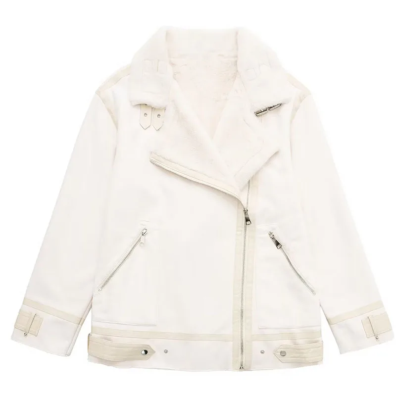 Ardm Casual Streetwear Faux Fur Splicing Motorcycle Jacket Women Thick Warm Winter Jacket Coat Zipper Suede New In Outwears Tops