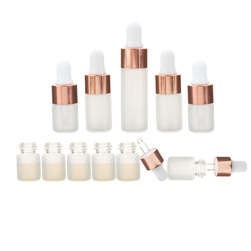 

5/10pcs 2ml 3ml 5ml Frosted Dropper Bottle Glass Perfume Bottles With Rose Cap Reagent Pipette Bottle for Essential Oil aromatic