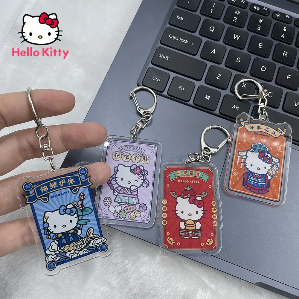 

Hello Kitty Pendant Keychain Accessories Cartoon Decorative Schoolbag Pendant with Tag Chain Accessories Cute Girl Lucky Card
