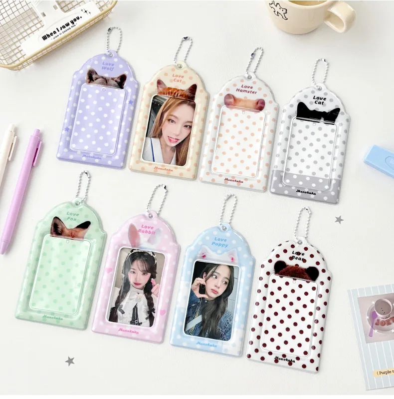 Фото Защитные чехлы и сумки для хранения фотокарточек K-pop MINKYS Polka Dot Animal Ear 3-дюймовые №4