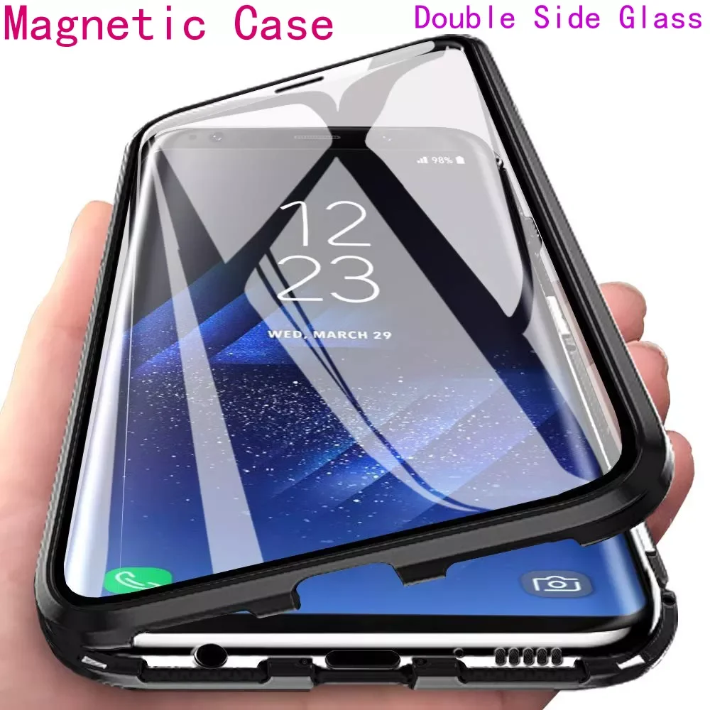 

New Fashion For Samsung Galaxy S21 S8 S9 S10 S20 Plus Ultra case Note 8 9 10 20 Plus Double Sided Glass Case Metal Protective Ca