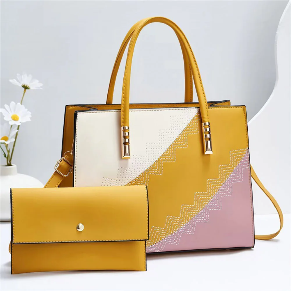 

Elegant Ladies Handbags with Purse Bags 2Pcs Luxury Design Patchwork Shoulder Crossbody Bags High Quality Fashion Women Tote