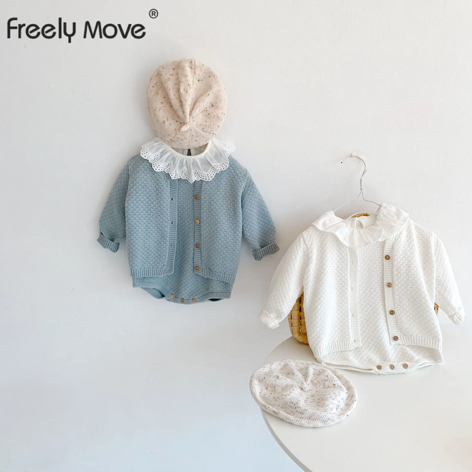 

Freely Move Newborn Baby Knitted Warm 2Pcs Suit Toddler Girl Boy Long Sleeve Romper Tops Pants Fall Winter 2 PCS