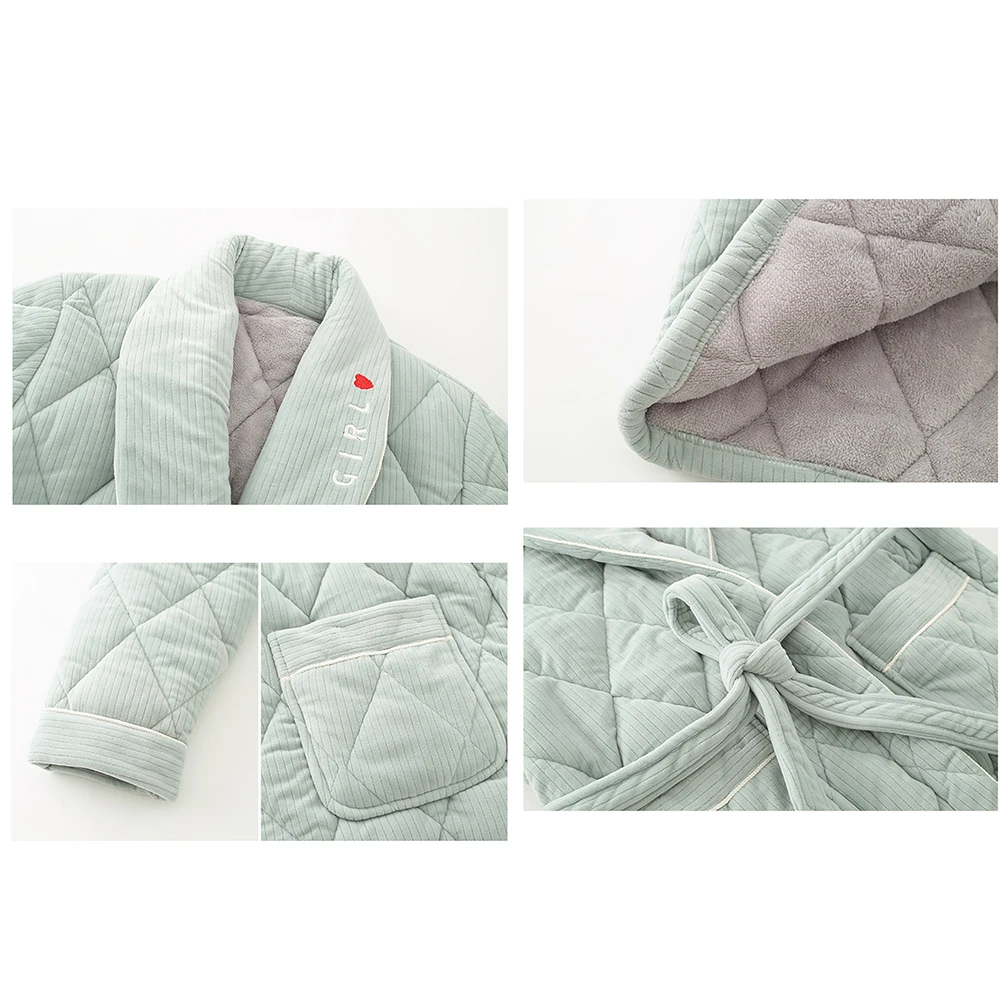 3-layer Thicken Flannel Robes for Women Warm Winter Woman Dressing Gown Strawberry Pockets Bathrobes Causual Sleeping Clothes