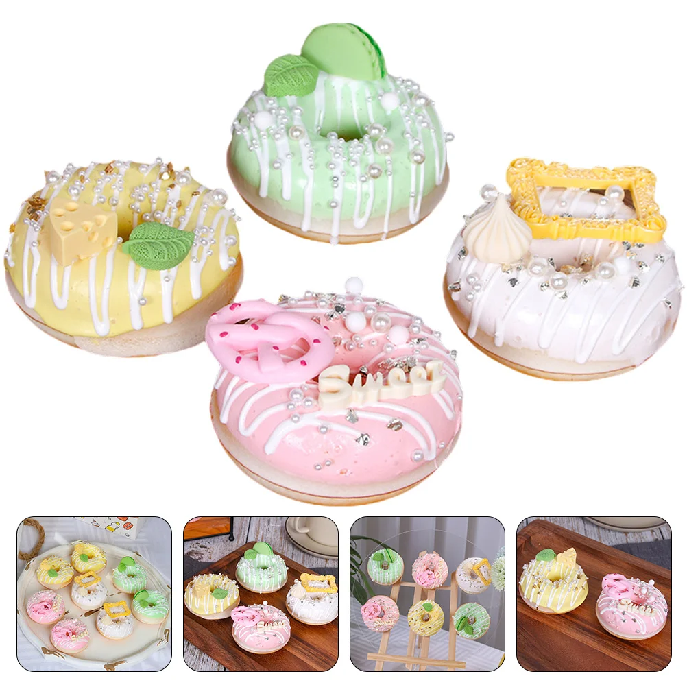 

4 Pcs Faux Donuts Fake Doughnut Props Mini Cakes Wedding Party Table Photo Decors Dining Artificial Desserts
