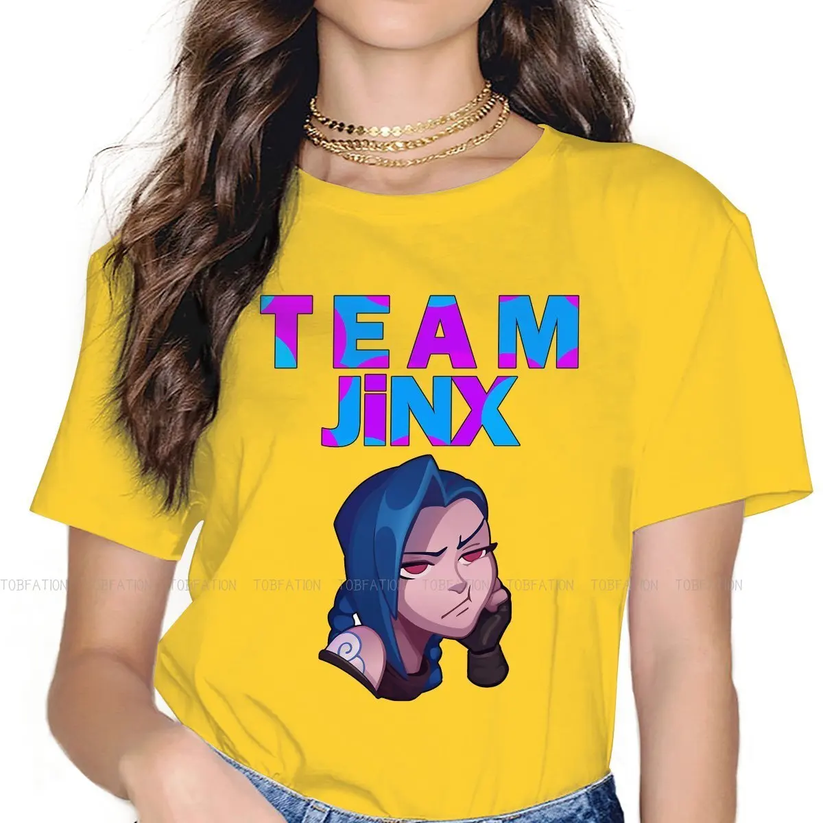 

Team Jinx Newest TShirts Arcane League of Legends LOL Anime Girl Fabric 5XL T Shirt Round Neck Big Size
