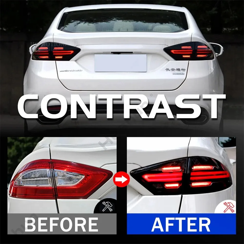 Фото Пара полностью светодиодных задних фонарей для Ford Mondeo MK5 Fusion Sedan 2013 2014 2015 2016, задние фонари, стоп-сигналы, противотуманные фары, указатели поворота, дневные ходовые огни (DRL) №3