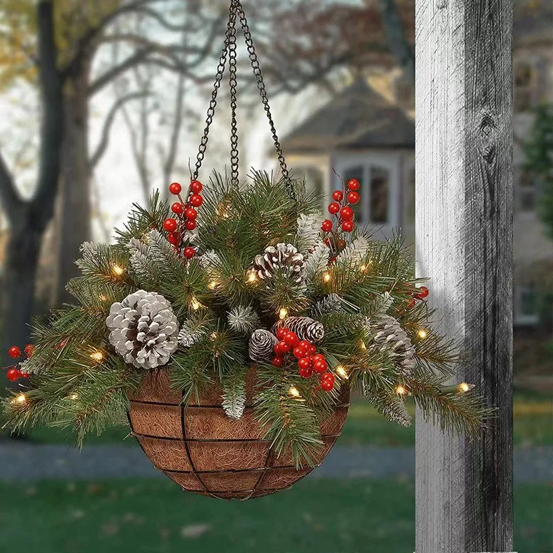 

Christmas Hanging Basket Wreath Festive Atmosphere Decorations Christmas Wreath Christmas Hanging Basket