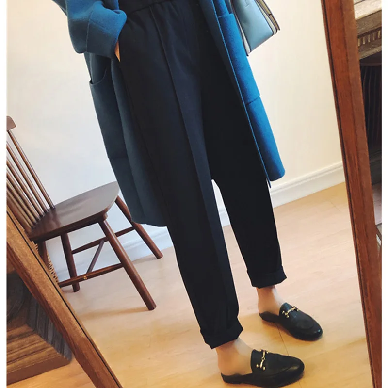 

Women's Pants Warm Pocket Sweatpants Casual Elastic Waist Harem Pants Autumn Winter Ankle Length Korean Solid Trousers Female