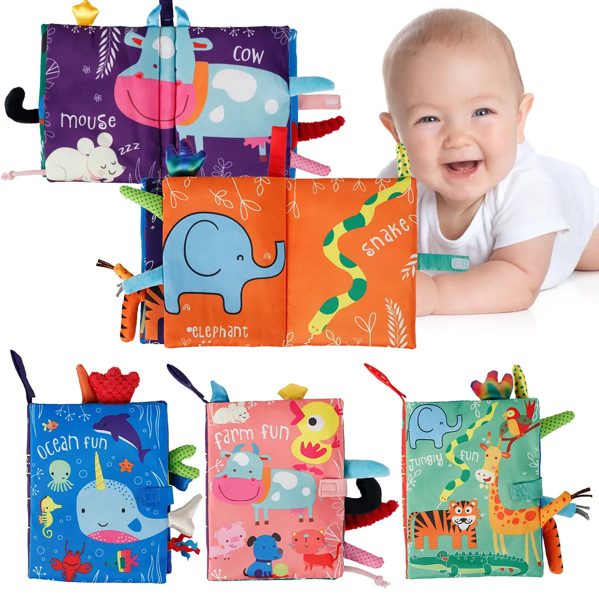 

Tail Cloth Book Early Educational Baby Cloth Book Activity Crinkle Soft Books Washable Novelty Sensory Animal Cloth Book