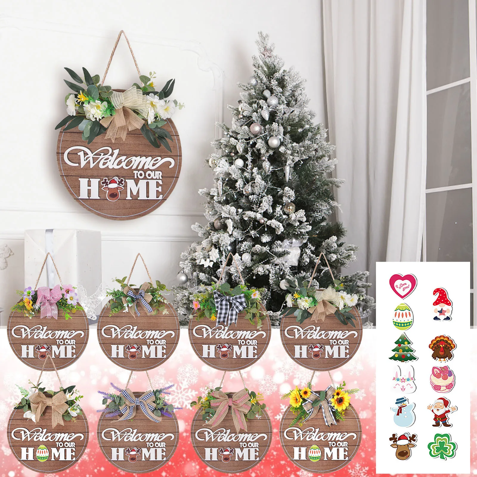 

Garden Welcome Sign Wooden Round Door Hanging Easter Decorations Christmas Density Board Thanksgiving Door Decorations Hanging
