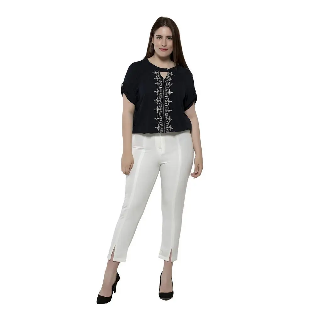 Fierte Women Plus Size Pants Rg1382 Fabric High Waist Tight Slash Trotting Zipper Closure Button Spring Autumn Casual
