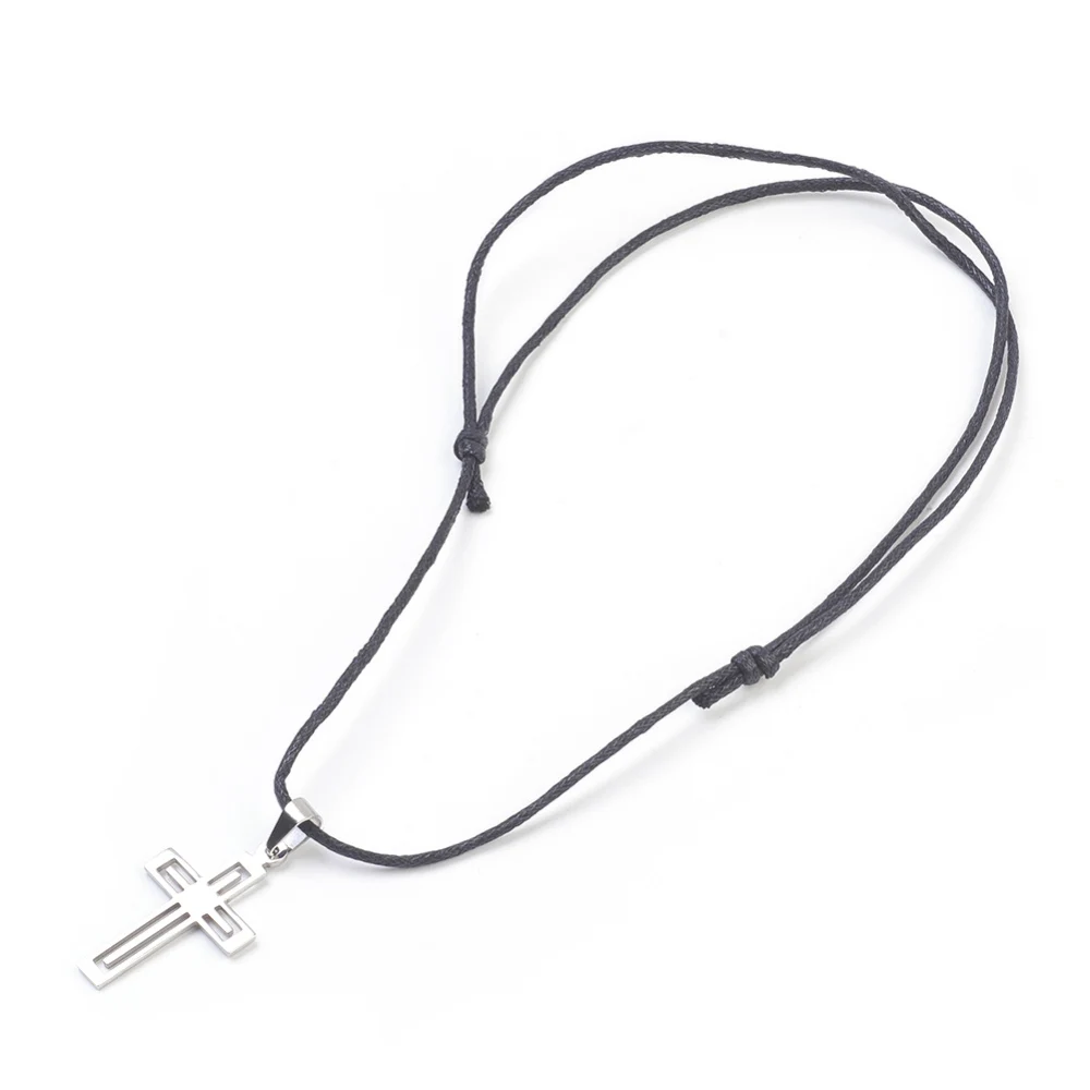 

3PC 304 Stainless Steel Pendant Necklaces with Chinese Waxed Cotton Cord Cross13.3~26.3 in(34~67cm) Pendant: 40.5x23.5x1.5mm