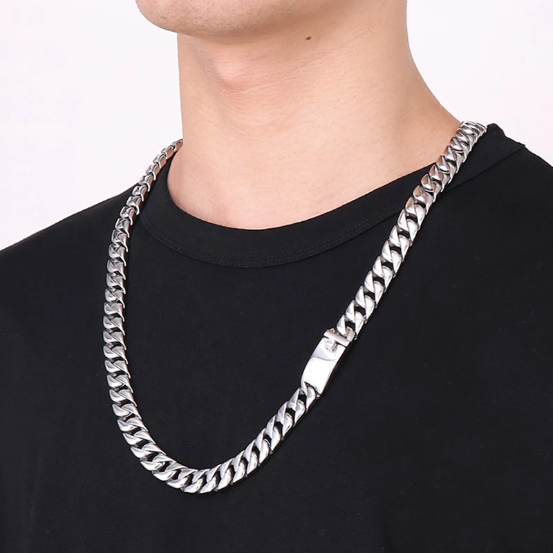 

12mm Punk Polished Stainless Steel Bike Biker Necklaces Hiphop Vintage Men Women Cuban Curb Chain Necklace Bracelets Jewelry