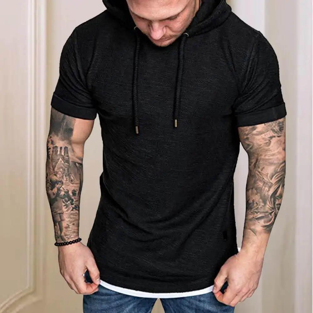 

Men Shirt Hooded Short Sleeve Slim Design Male Casual Fashion Sports Oversized T-shirt For Men for Dating