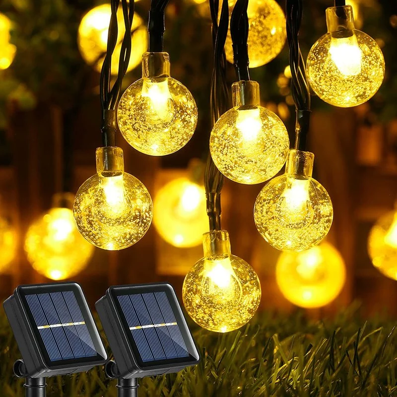 Solar String Light Crystal Ball Peach Blossom Fairy String Lights Waterproof Garland for Garden Lawn Backyard Outdoor Decor