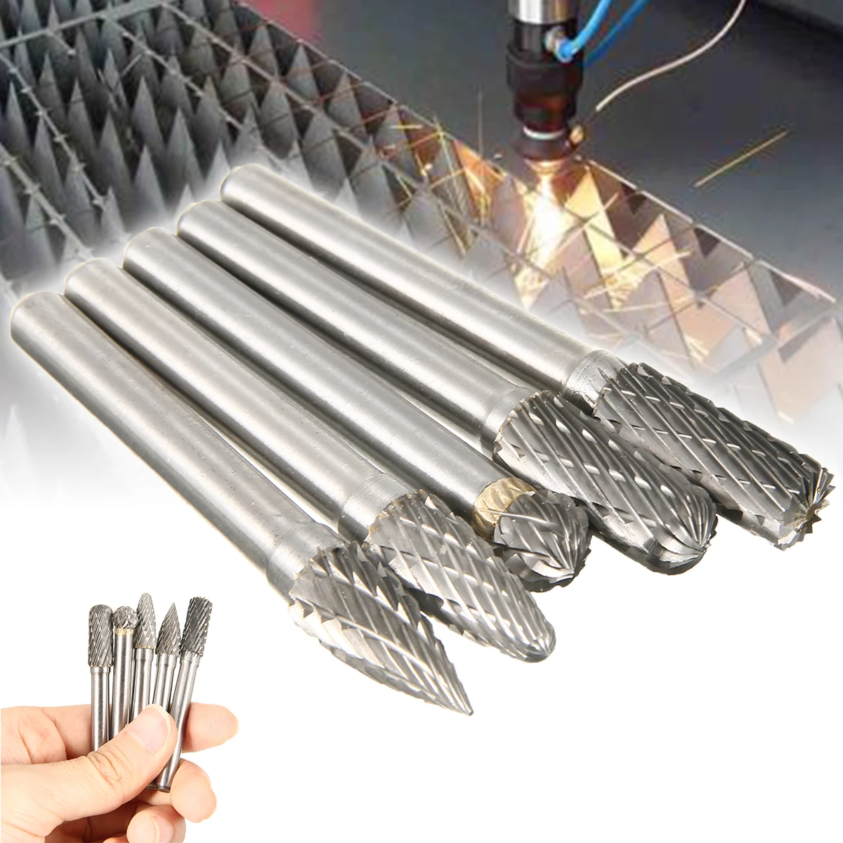 

New 5pcs Tungsten Carbide 8mm Rotary Point Burrs Electric Grinder 6mm Shank Bits Set For Finishing Metal Molds Processing