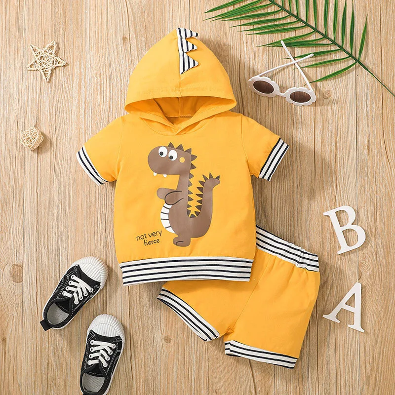 

Baby Boy Clothes Toddler Hooded Outfits Children Dinosaur Print Hoodie T-shirt + Striped Shorts 2pcs Set Infant Clothing Sets