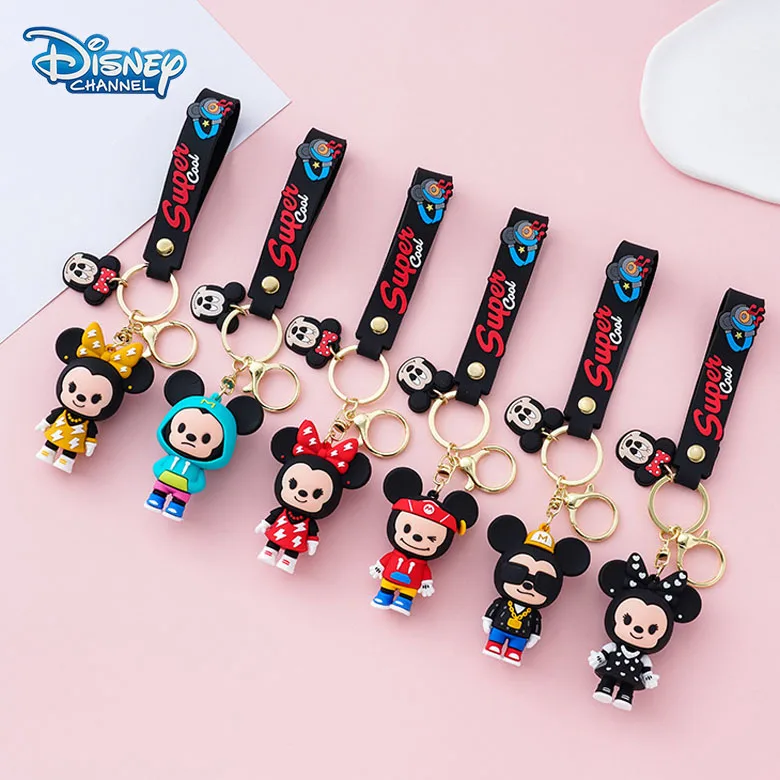 

Disney Anime Mickey Keychain Kawaii Figures Minnie Mouse Cosplay Keyring Charms Car Keys Pendant Accessories Key Chain Kids Toys