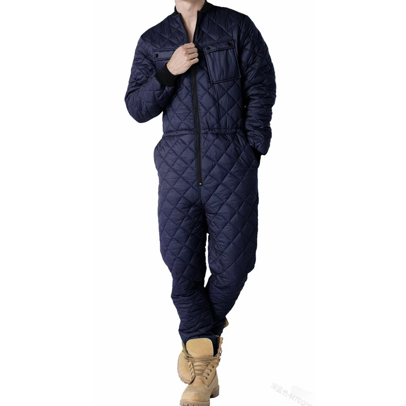 Men Jumpsuits Parkas Winter Solid Color Pocket Zipped Stand Collar Jumpsuits Men's Long Sleeve Loose and Warm Straight Jumpsuits