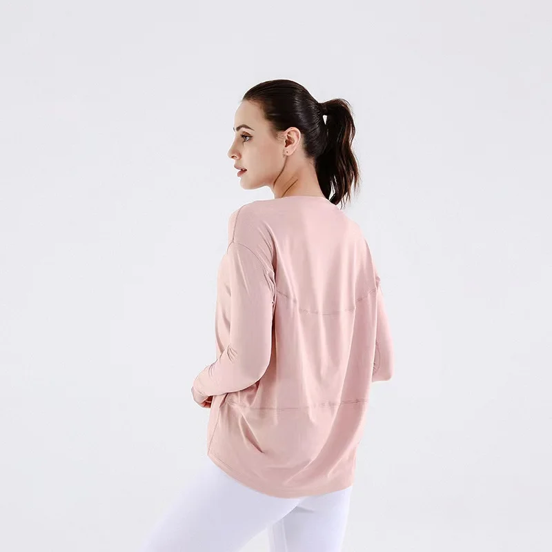 With Logo Back in Action Long Sleeve T-shirt Women Breathable Comfortable Loose Long Sleeve Running Fitness Yoga Sports Top