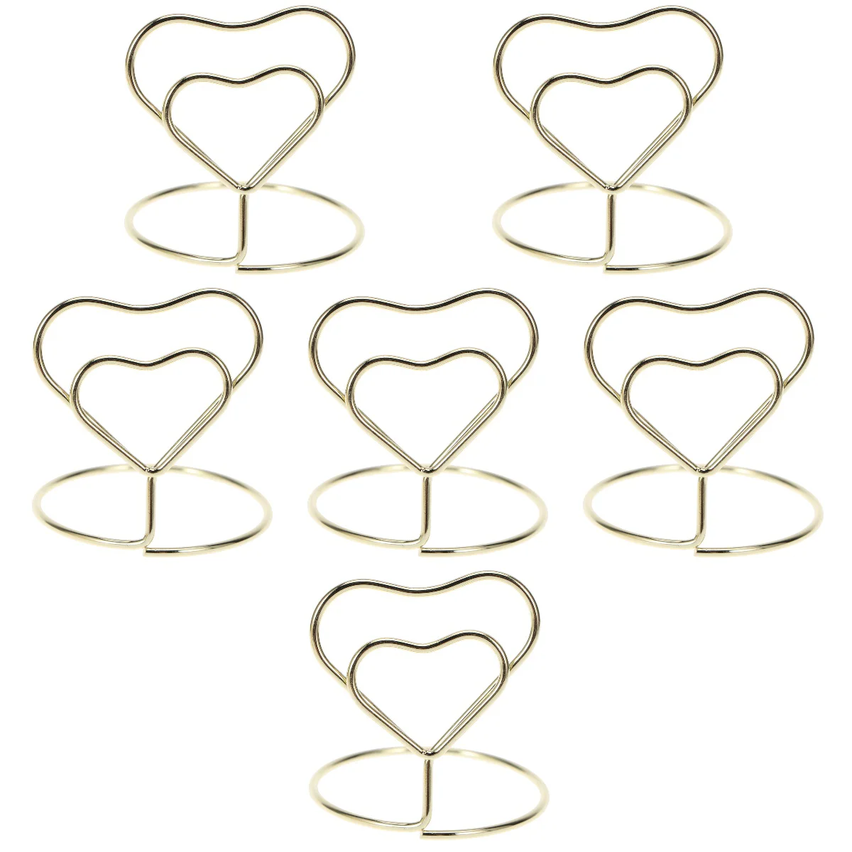 

60 pcs Heart Shape Place Memo Holder Lovely Wire Table Number Holders with Base for Restaurant Wedding Banquet (Golden)