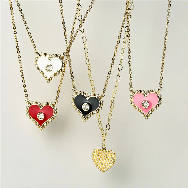

HECHENG,Heart Pendant Necklace for Women Glazed Enamel Heart Clavicle Chains Neck Collars Spring New Trendy Jewelry
