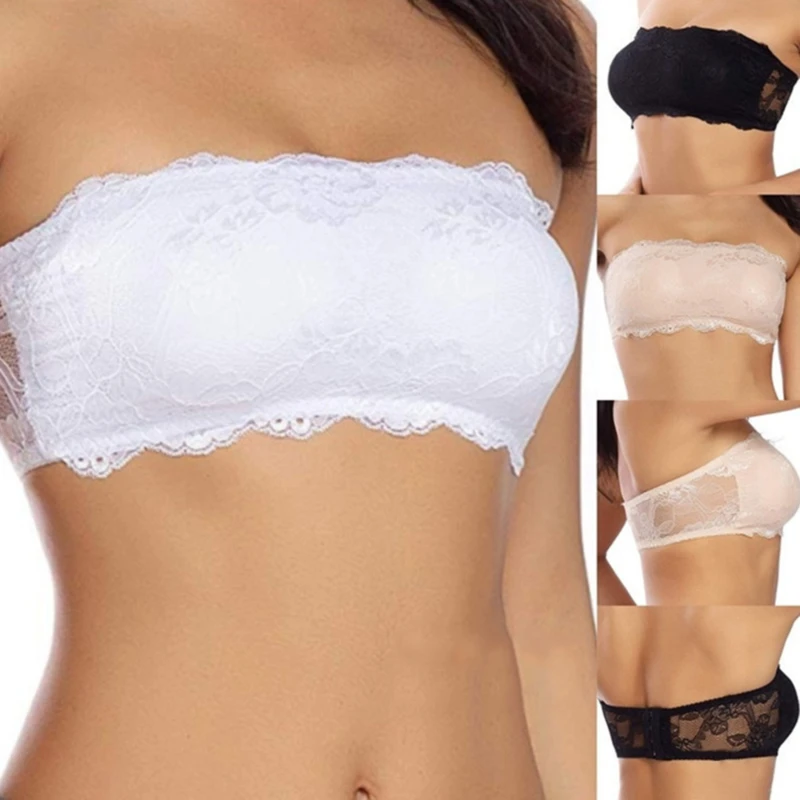 

Sexy Women's Lace Floral Bralet Bra Strapless Seamless Bandeau Crop Top Padded Bra Bralette Tube Top Lingeri Bra Underwear