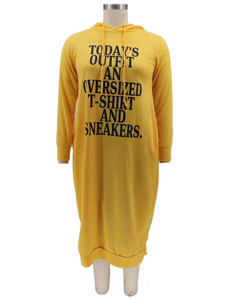 Plus Size Dress Women Loose Letter Print Hoodies Casual Dress Pockets Maxi Dresses Wholesale Drop 3xl 4xl 5xl 6xl
