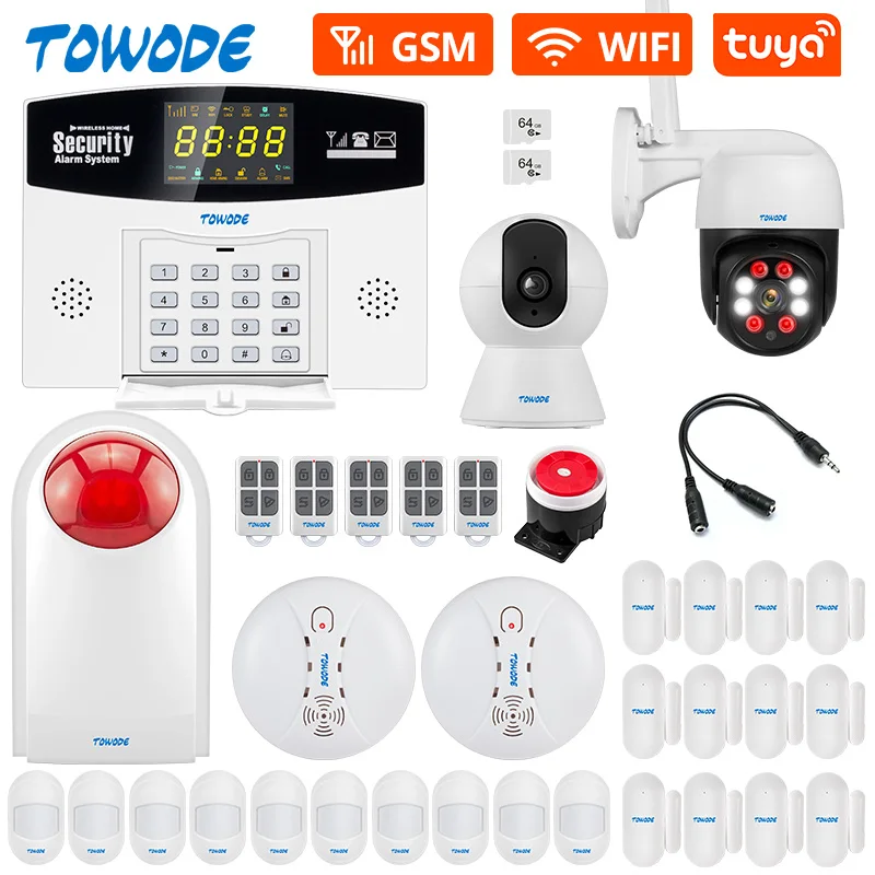 

Умная Система сигнализации TOWODE W210 Tuya, комплект домашней сигнализации с Wi-Fi, GSM, ЖК-дисплеем, датчиком движения и дверным датчиком