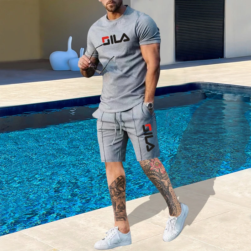 

Men's Summer Round Neck Fashion Sports Long-sleeved T-shirt Pants Fashion Suit Men's High-quality Sports Brand Two-piece Set