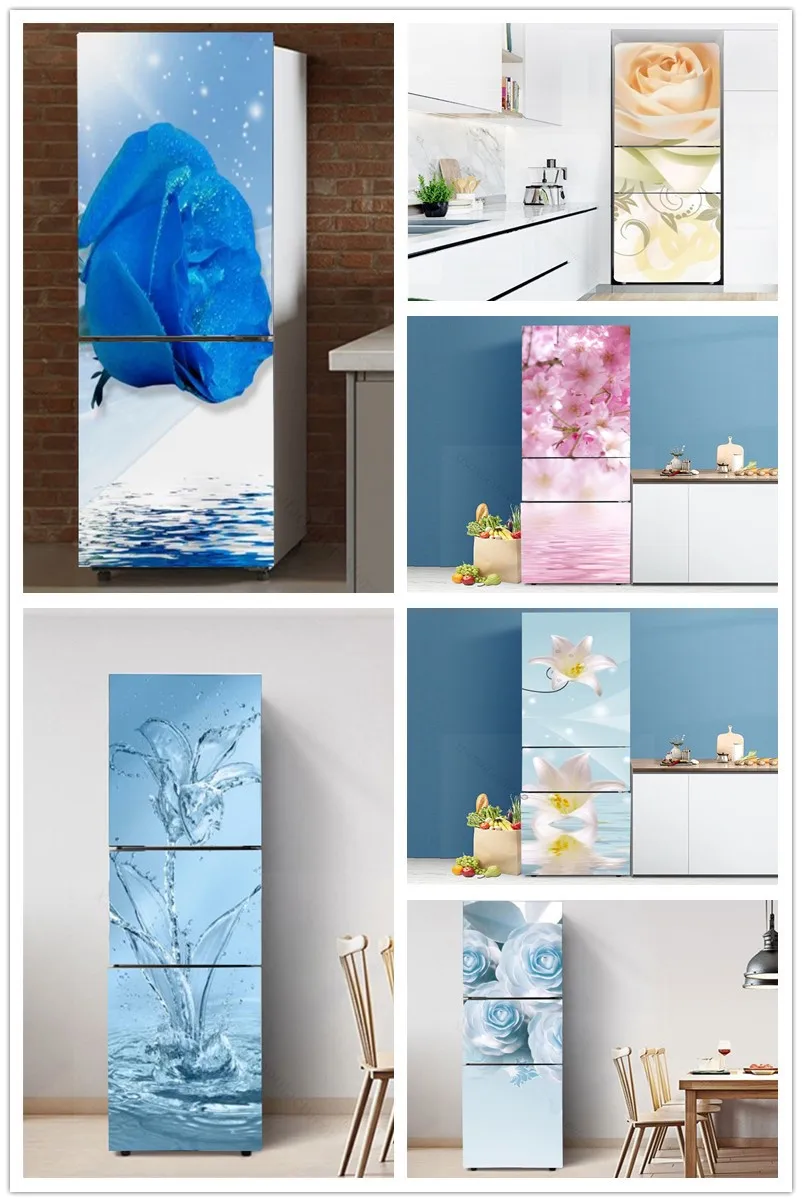 

3D self-adhesive refrigerator plastic wrap freezer stickers refrigerator door stickers retro flowers flower wall stickers custom
