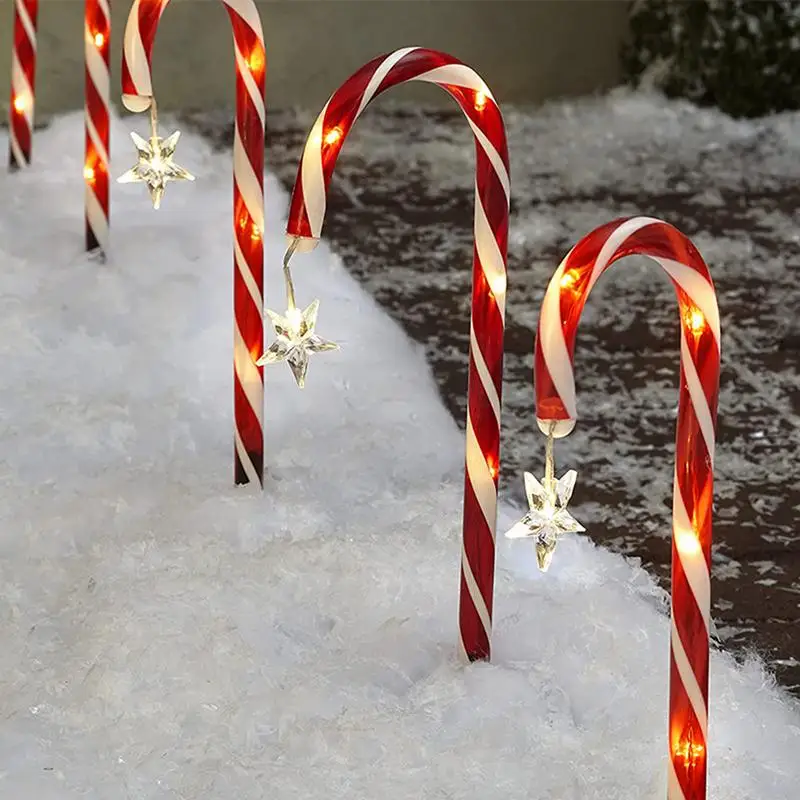 Фото Светильники Candy Cane Pathway Светильники Candy Cane на солнечной энергии Маркеры для дорожек 1–8 светодиодных фонарей Торшер со звездой Рождества №3