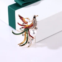 color painting oil enamel phoenix brooch men and women all match temperament diamond pearl bird corsage brooch