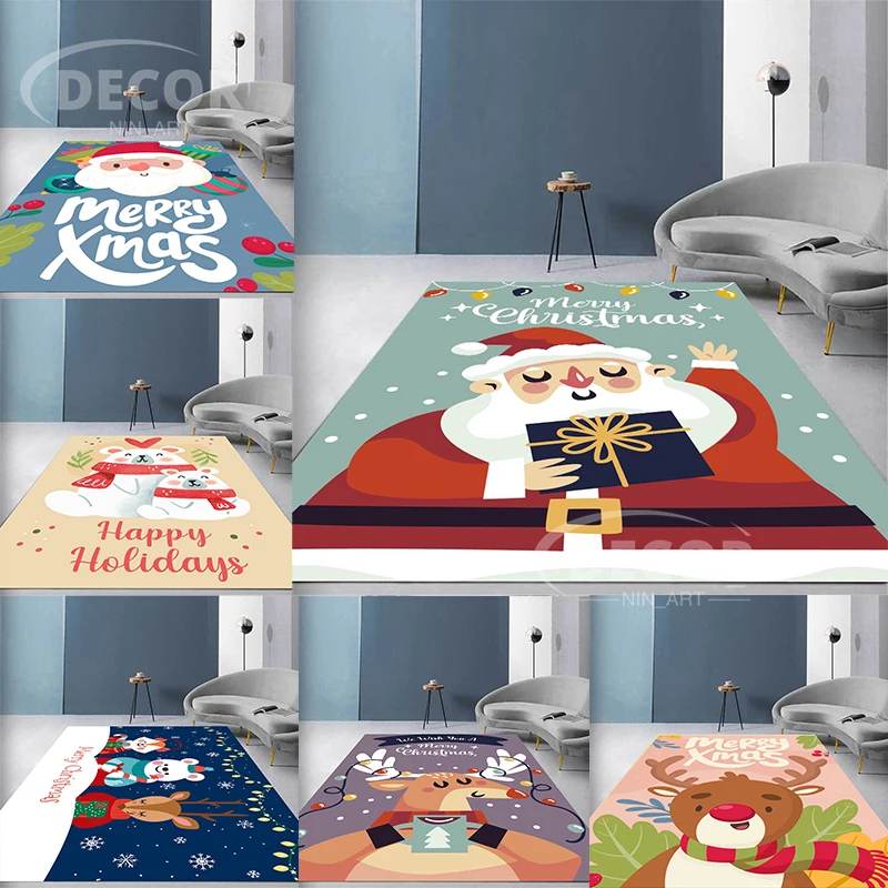

Christmas Mat Outdoor Felt Carpet Bedroom Kid Room Doormat Santa Ornament Cartoon Reindeer Printing Halloween Non-slip Floor Rug