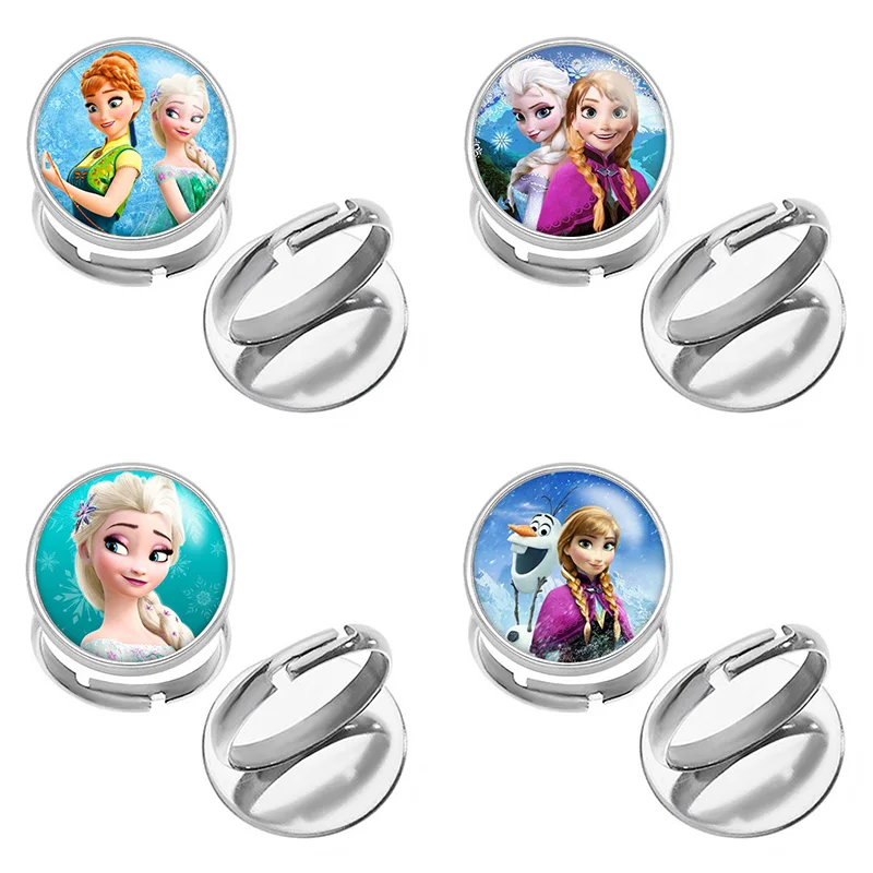 

Disney Frozen Elsa Anna Stainless Steel Photo Glass Cabochon Ring Adjustable Gift J1960