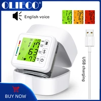 olieco wrist blood pressure monitor usb rechargeable digital sphygmomanometer english voice 3 backlight remind 2 user memory