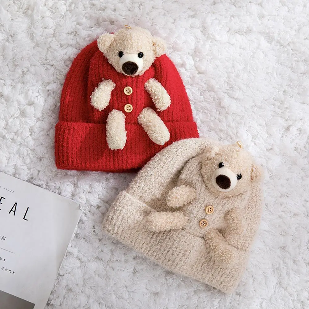 

Cute Children Solid Color Soft Headwear Bear Warm Hat Bonnet Hats Knitting Cap