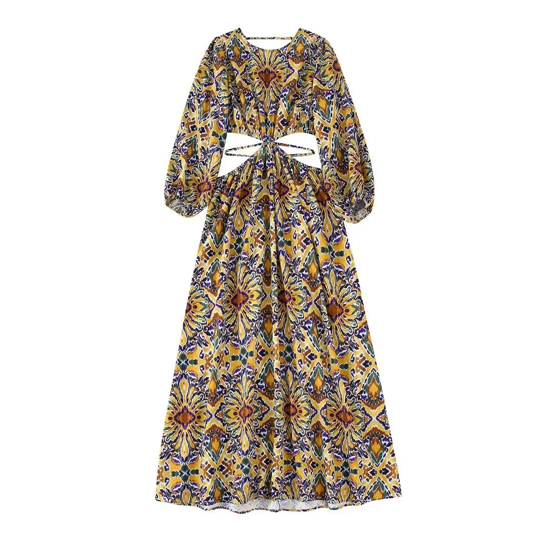 

Женское пляжное платье с открытой спиной, круглым вырезом и цветочным принтом