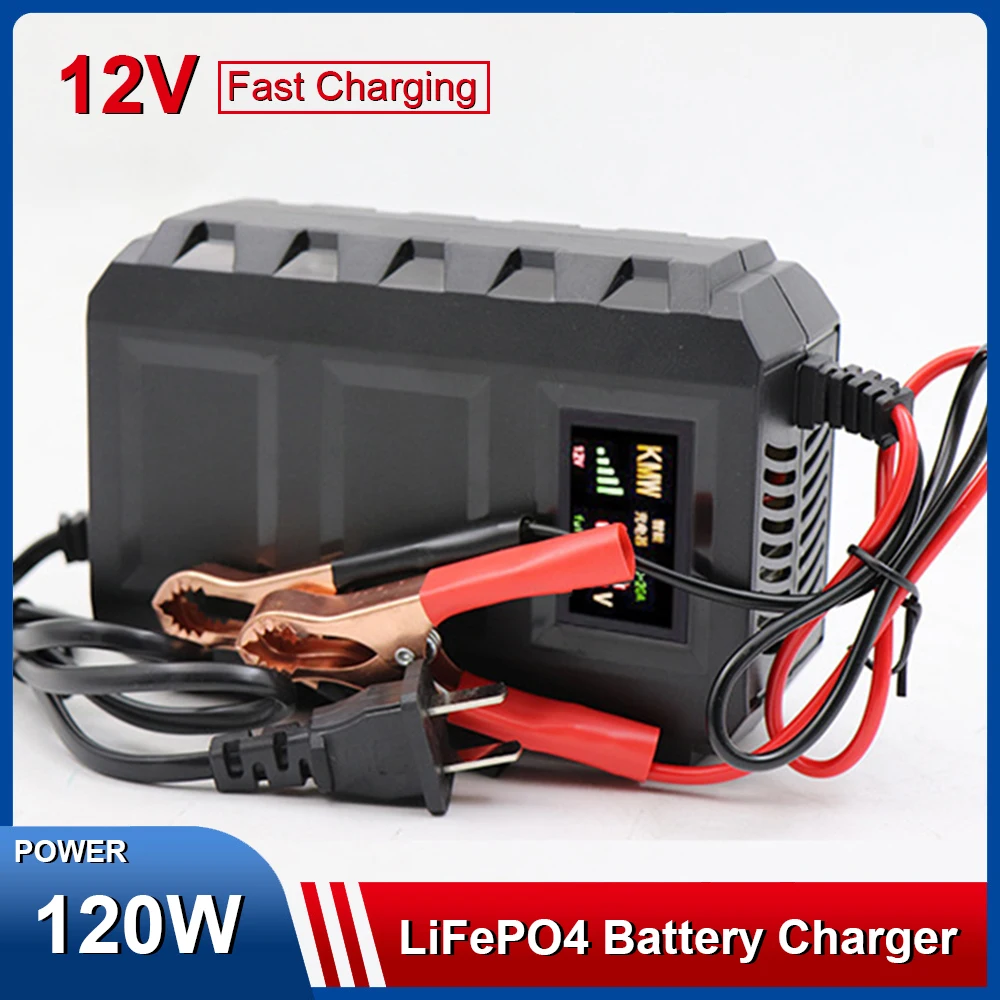 

120W 14.6V Lithium Iron Phosphate Battery Digital Display Black Portable 12V LiFePO4 Battery Charger UK AU EU US Plug