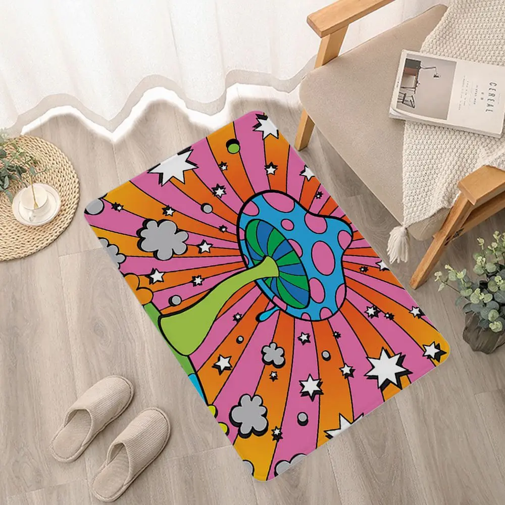 Психоделический фланелевый напольный коврик с принтом грибов декоративный