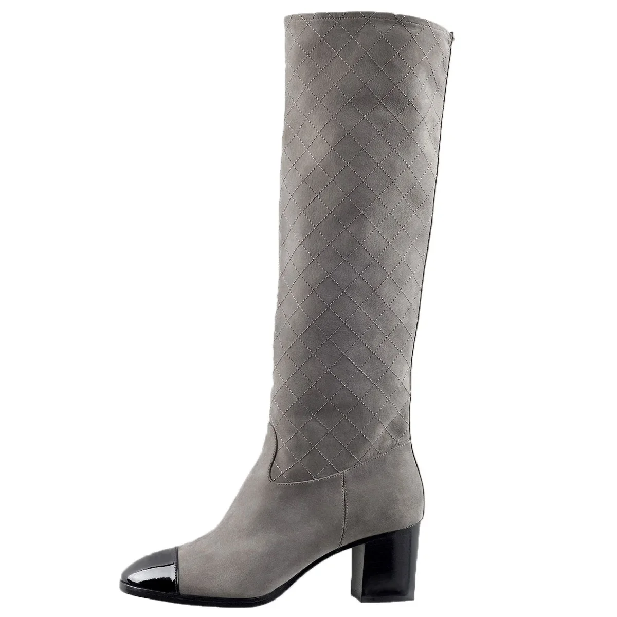 Сапоги до колена на высоком каблуке с круглым носком и цветными блоками длинные